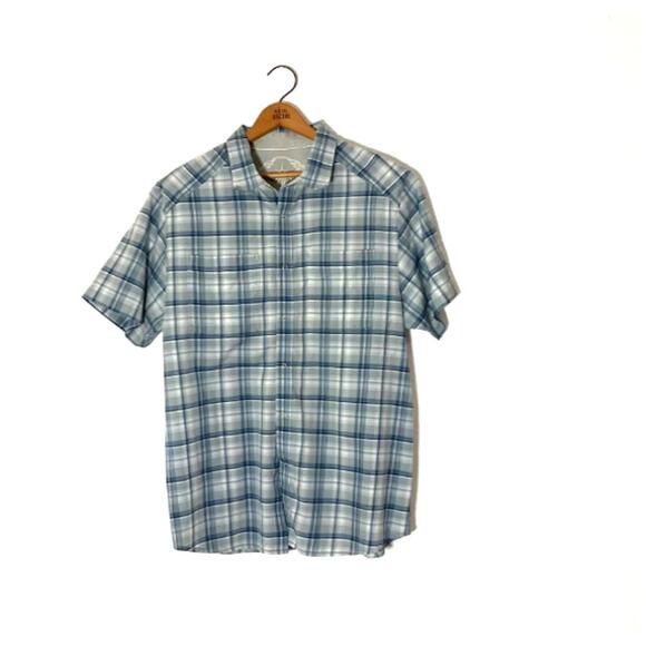 PrAna Men's Blue and Gray Plaid Button Up Shirt - Large - Picture 2 of 7